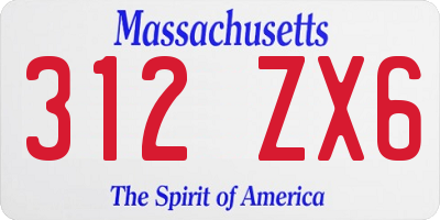 MA license plate 312ZX6