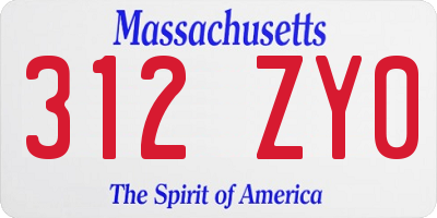 MA license plate 312ZY0