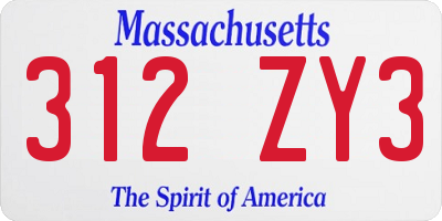 MA license plate 312ZY3