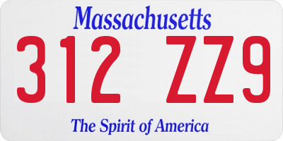 MA license plate 312ZZ9