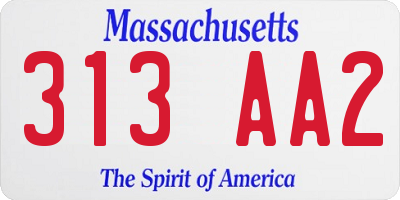 MA license plate 313AA2