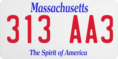 MA license plate 313AA3