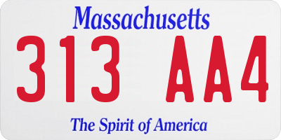 MA license plate 313AA4