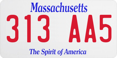 MA license plate 313AA5