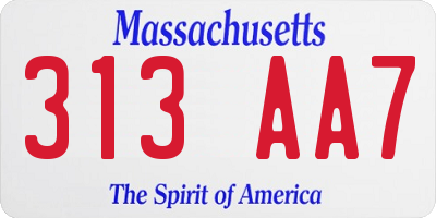 MA license plate 313AA7
