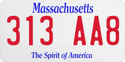 MA license plate 313AA8