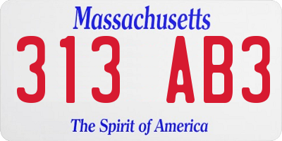 MA license plate 313AB3