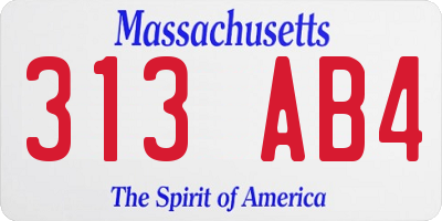 MA license plate 313AB4