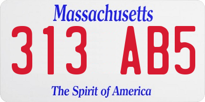 MA license plate 313AB5
