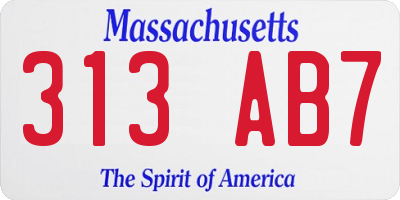 MA license plate 313AB7
