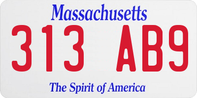MA license plate 313AB9