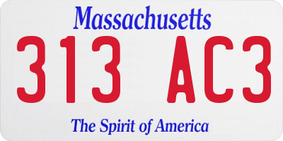 MA license plate 313AC3