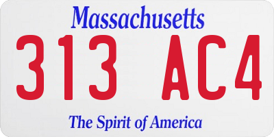 MA license plate 313AC4