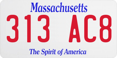 MA license plate 313AC8