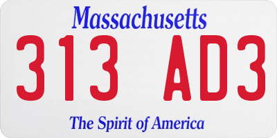 MA license plate 313AD3