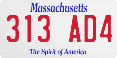 MA license plate 313AD4