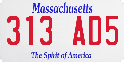 MA license plate 313AD5
