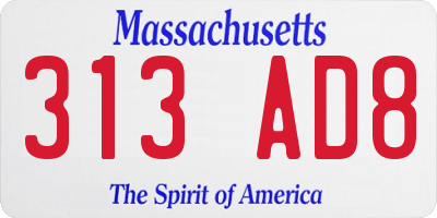 MA license plate 313AD8