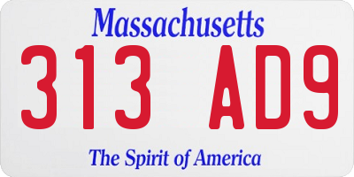MA license plate 313AD9