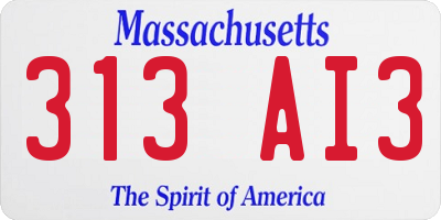 MA license plate 313AI3