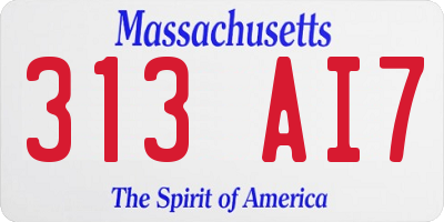 MA license plate 313AI7