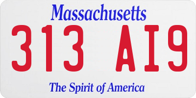 MA license plate 313AI9