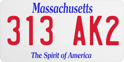 MA license plate 313AK2