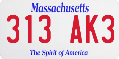 MA license plate 313AK3