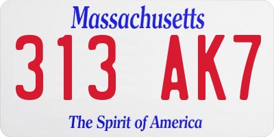 MA license plate 313AK7