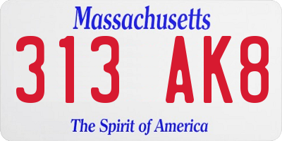 MA license plate 313AK8