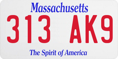 MA license plate 313AK9