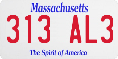 MA license plate 313AL3