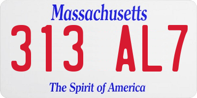 MA license plate 313AL7