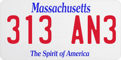 MA license plate 313AN3