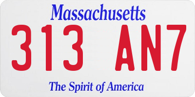 MA license plate 313AN7