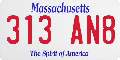 MA license plate 313AN8