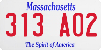 MA license plate 313AO2