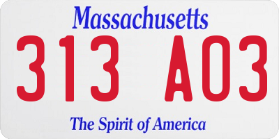 MA license plate 313AO3