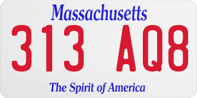 MA license plate 313AQ8