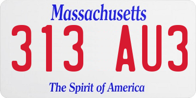 MA license plate 313AU3