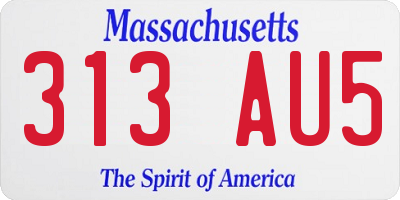MA license plate 313AU5