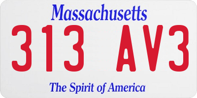 MA license plate 313AV3