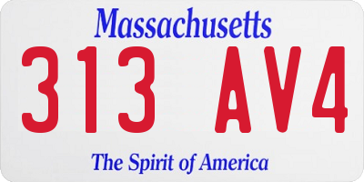 MA license plate 313AV4