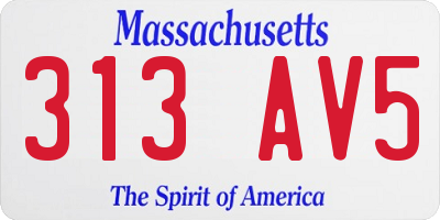 MA license plate 313AV5