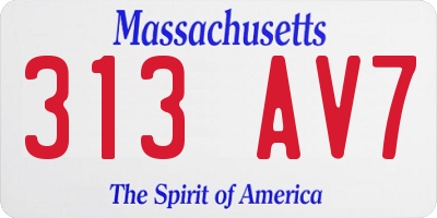 MA license plate 313AV7