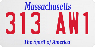 MA license plate 313AW1