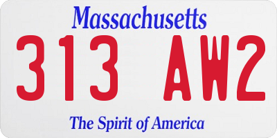 MA license plate 313AW2