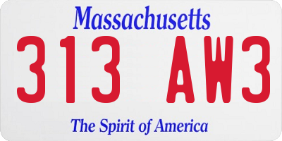 MA license plate 313AW3