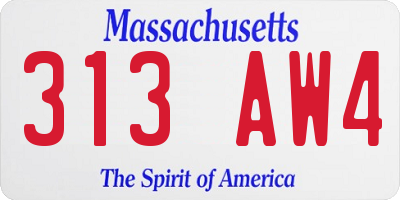 MA license plate 313AW4