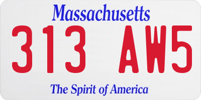 MA license plate 313AW5